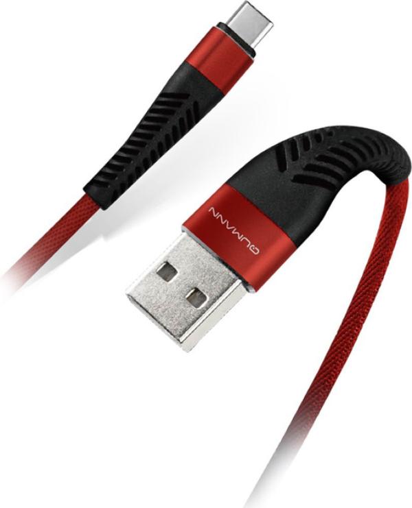 USB кабель Qumann Type-C ткан.оплетка, красный 21351