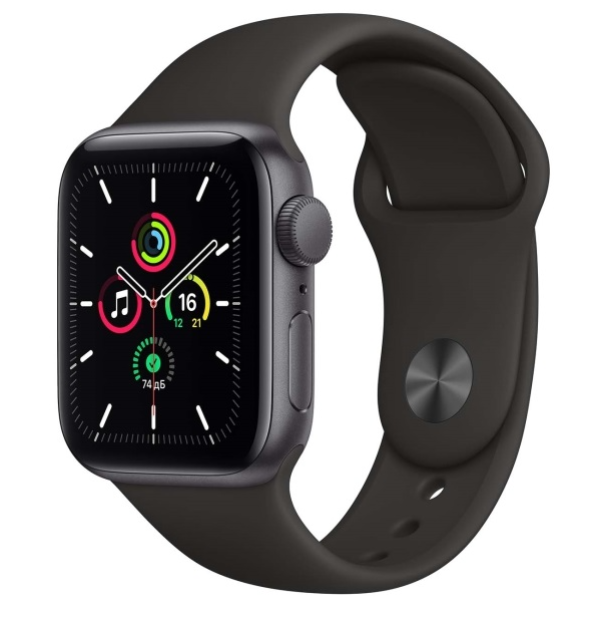 Часы Apple Watch SE GPS 44mm Aluminum Case with Sport Band, черный/серый
